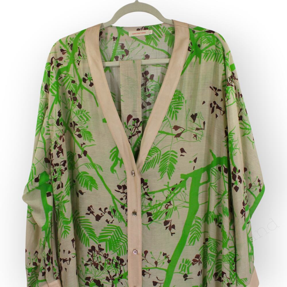 Large LOST PATTERN Coco Dream Belted Kaftan Shirt Dress Green Caftan Coverup - Picture 14 of 16